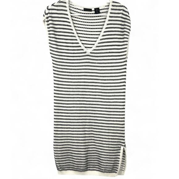 TAHARI S Dress Cover Up Knit Sweater Mini Short Striped V Neck Women Sleeveless - Picture 1 of 3